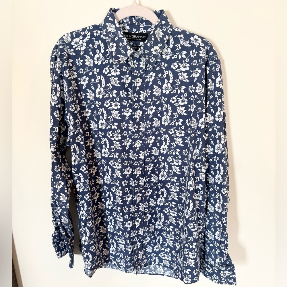 Nick Graham cotton floral button up men’s shirt size MED